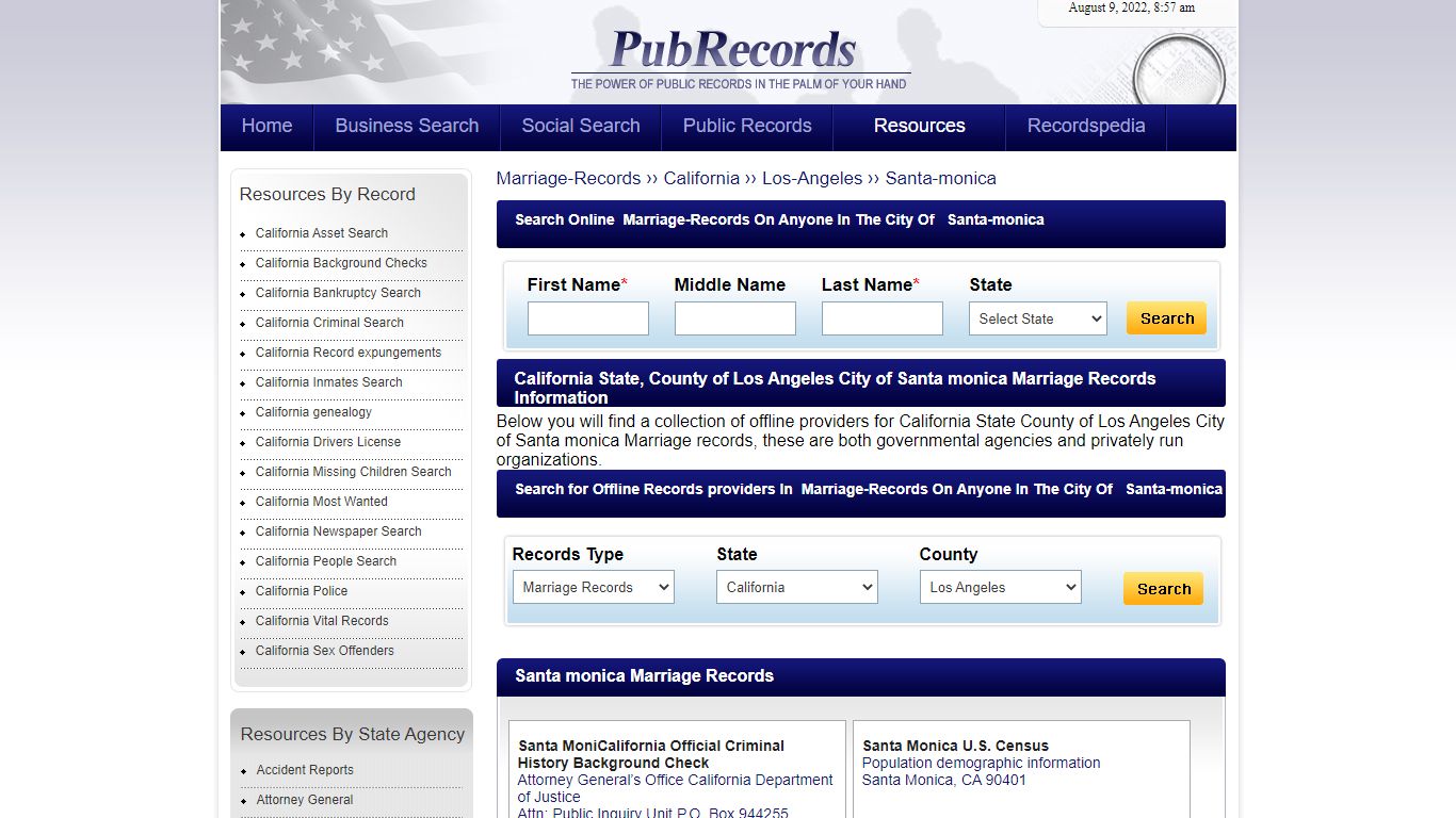 Santa monica, Los Angeles County, California Marriage Records